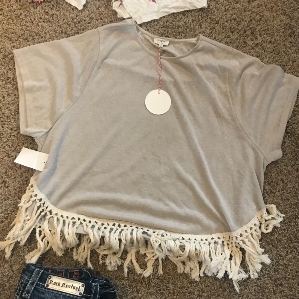 Tan Blouse w/ fringe bottom
